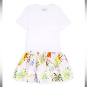 Tanya Taylor Kids T-Shirt Dress With Floral Ruffle Organic Cotton Skirt - Medium